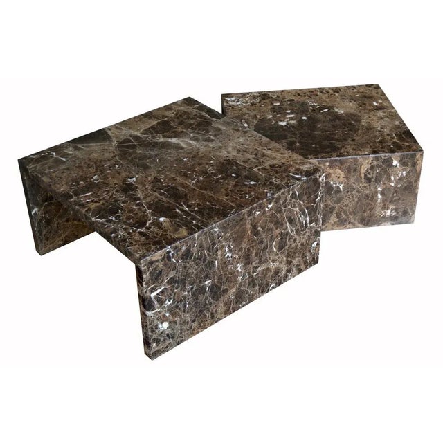 Contemporary Italian Brown Emperador Marble Coffee Table from Cupioli Living, Set of 2 For Sale - Image 3 of 6