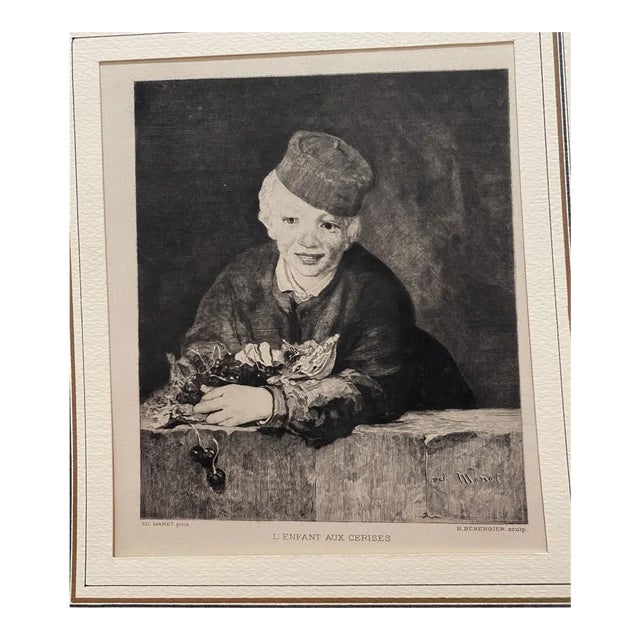 L'Enfant aux Cerises Etching by H. Beren Greed after E. Manet, 1900 For Sale