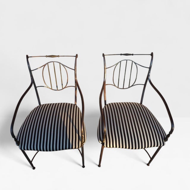1950s Pair of Mid-Century Neoclassical Iron Garden Armchairs in the Style of Maison Baguès For Sale In New York - Image 6 of 6