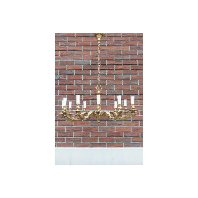 Gold Large Mid 20th Century Brass Chandelier, Western Europe, 1950s For Sale - Image 8 of 8