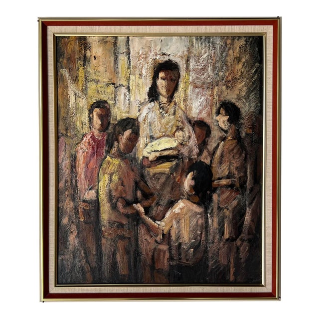 70's R. Bael Figurative Impressionist Abstract Oil Painting For Sale