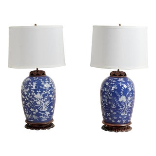 Antique Chinese White and Blue Table Lamps For Sale