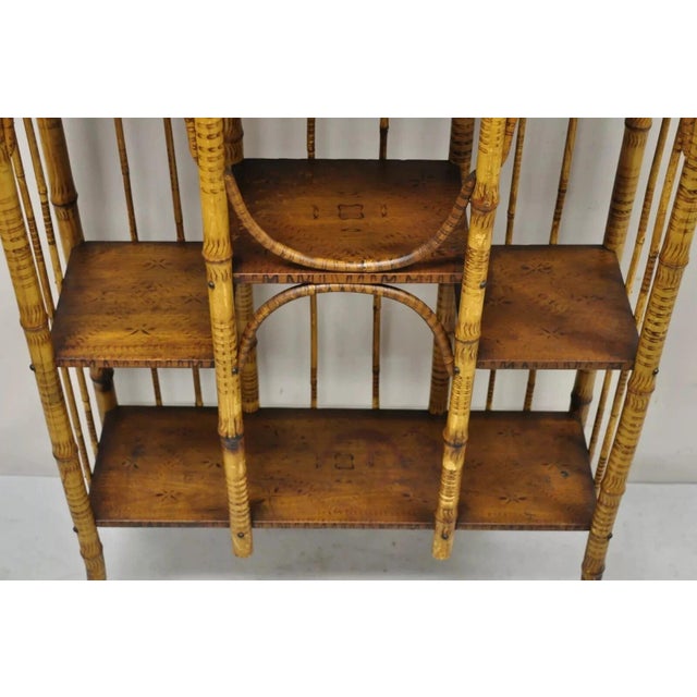 Brown Antique English Victorian Bamboo Stick and Ball Curio Shelf Display Etagere For Sale - Image 8 of 12