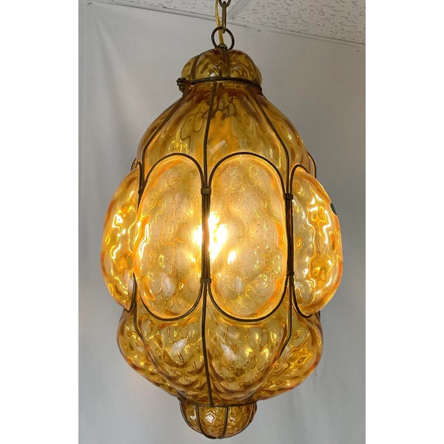 Mediterranean 1970s Venetian Glass Lantern Hand Blown For Sale - Image 3 of 12