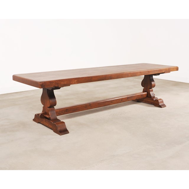 French Provincial Country French Provincial Oak Farmhouse Trestle Dining Table 10 Ft For Sale - Image 3 of 18