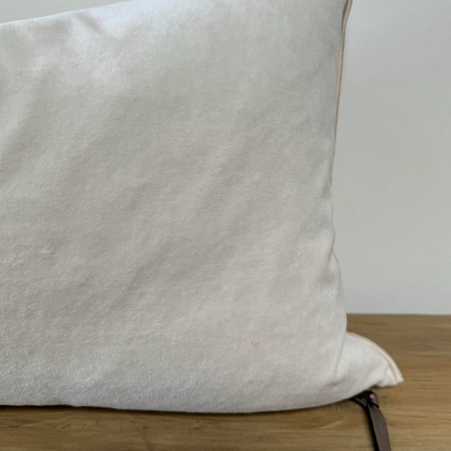 European Vintage Style Creme Velvet Accent Pillow With Down Insert For Sale - Image 4 of 6