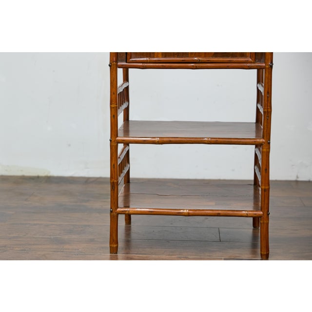 Wood 19th Century English Bamboo Cabinet with Parquetry Door and Shelves For Sale - Image 7 of 12