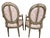 Wood Early 20th Century Louis XVI Style Grey Painted Armchairs in Pink and White Ikat Upholstery - A Pair For Sale - Image 7 of 18