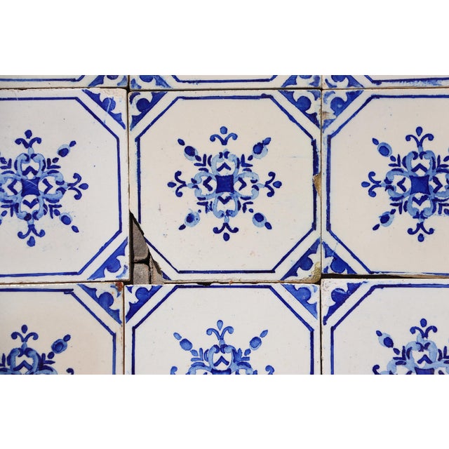 Art Deco Antique 1920s Portuguese Ceramic Tiles With Stylized Art Deco Rosette Motif Set of 14 For Sale - Image 3 of 18