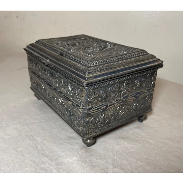 Antique 19th Century Footed Ornate Silverplate Wood Swiss Cylindrical Music Box For Sale - Image 10 of 12