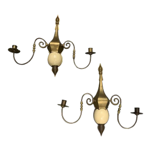1970s Chapman Brass & Faux Ostrich Egg Sconces - a Pair