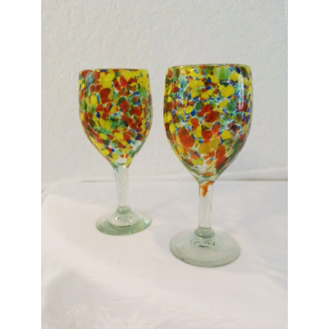 Vintage Mexican Hand Blown Confetti Glass Goblets, Set of 11 For Sale - Image 4 of 5