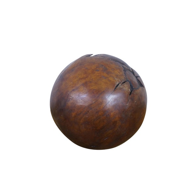 Abstract Vintage Indonesian Teak Wood Garden Sphere Ball Orb Sculpture 12" For Sale - Image 3 of 11