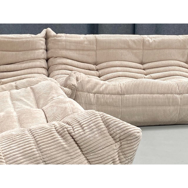 French Togo Living Room Set in Beige Cord by Michel Ducaroy for Ligne Roset, Set of 3 For Sale - Image 6 of 13