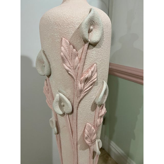 1980 Lily Floral Sculpture Plaster Pink Floor Lamp For Sale - Image 9 of 10