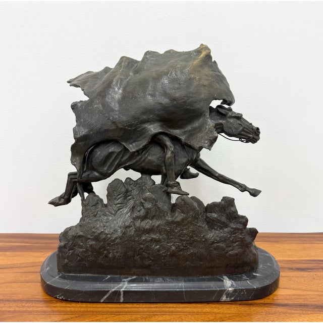 American Vintage Large Scale Patinated Bronze Frederic Remington Sculpture on Marble Plinth For Sale - Image 3 of 7