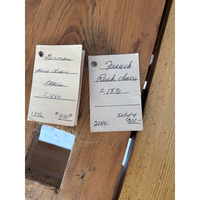 Late 19th Century Antique Pine Farm Table With Drawer With Set of 4 - 1870s French Wicker Chairs For Sale - Image 5 of 10