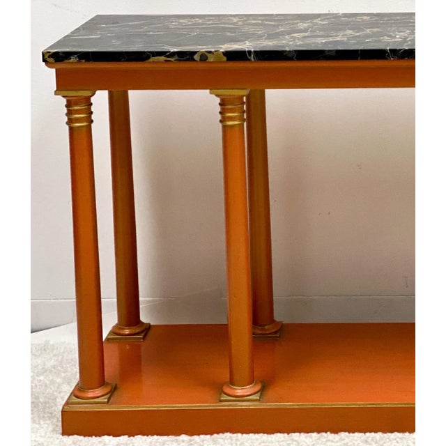 1970s 1970s Italian Neo-Classical Style Orange Console Table With Marble Top For Sale - Image 5 of 7
