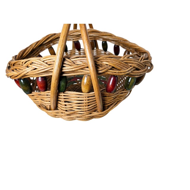 Vintage Woven Basket Wood Beads Ceramic Lifesize Apples For Sale - Image 9 of 12