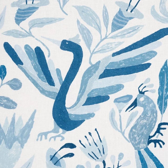 Traditional Sample - Schumacher Canopy Fabric in Blue Birds For Sale - Image 3 of 4