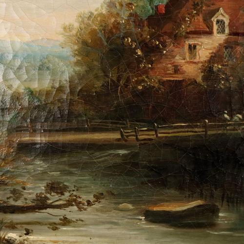 Unknown, Landscape with Mill, Oil on Canvas, Framed For Sale - Image 6 of 11