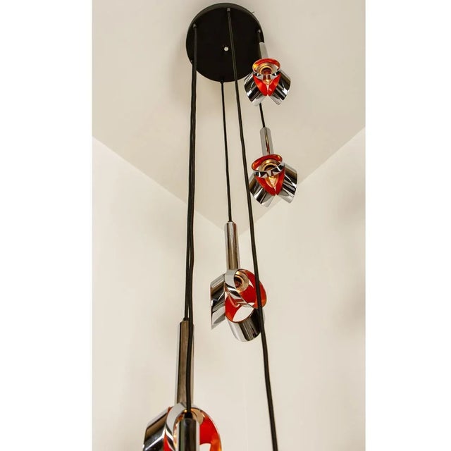 Cascade Fixture with Six Chrome and Orange Pendants in Raak Style, 1970s For Sale - Image 4 of 18