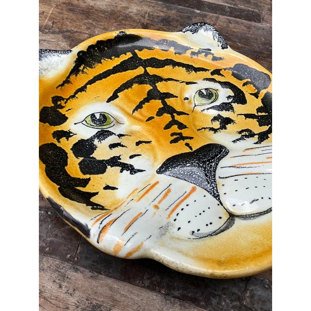 Mid-Century Modern Vintage Glazed Ceramic Tiger Plate For Sale - Image 3 of 11
