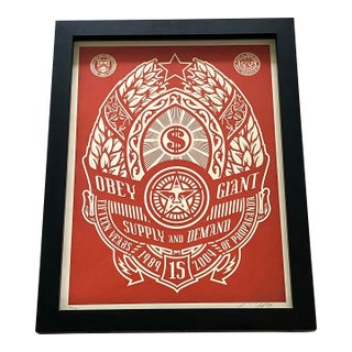 Shepard Fairey Framed Original Screen Print 'Supply & Demand in Red'- Signed, #82/300, 2004 For Sale