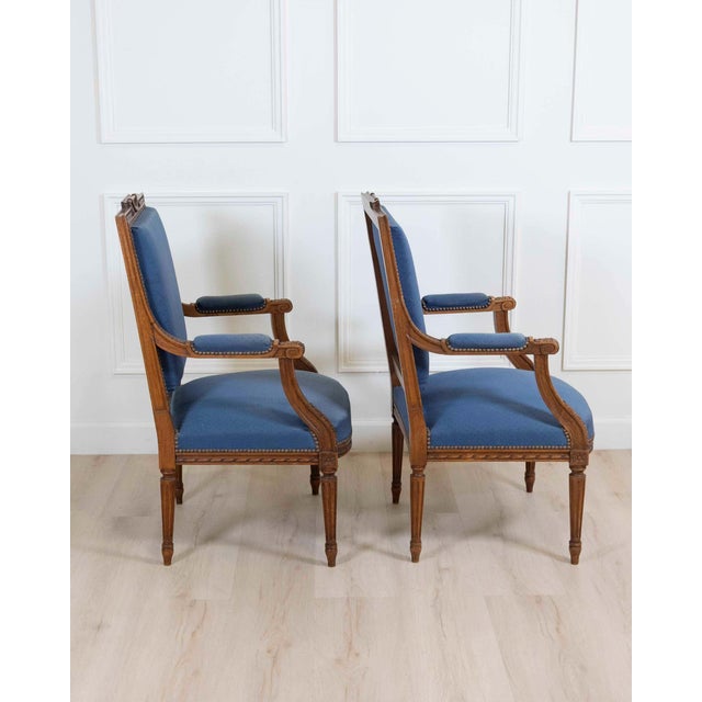 Mid 20th Century Set Of Four Louis XVI Style Armchairs In Natural Wood For Sale - Image 9 of 18