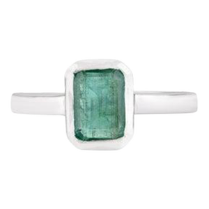 Natural Emerald Bezel Set Solitaire Ring in 925 Sterling Silver - Size 8.5