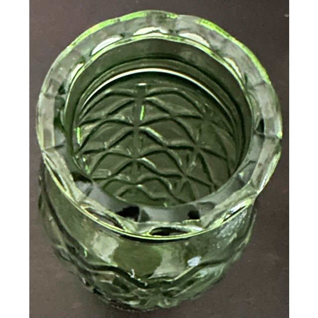 Farmhouse Vintage 1960s Century Small Avocado Green Pressed Glass Vase For Sale - Image 3 of 12
