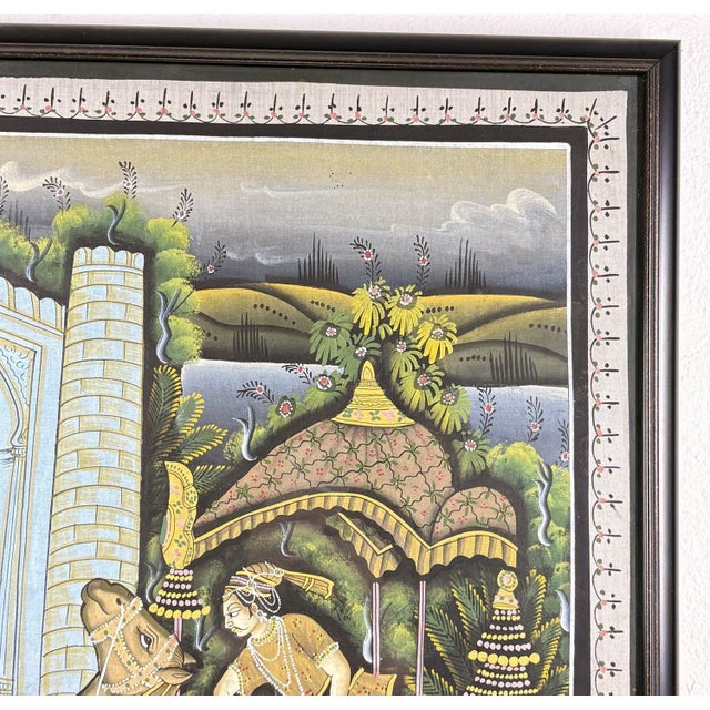 Indian Vintage Indian Miniature-Style Painting on Woven Cloth – "The Runaway Lovers" Motif For Sale - Image 3 of 6