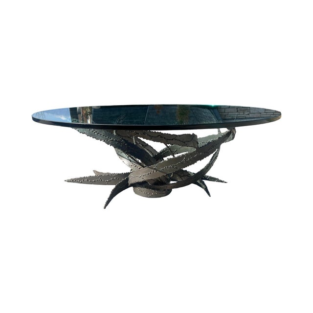 Vintage Mid Century Modern Daniel Gluck Brutalist Bronze Twisted Glass Circle Coffee Table 1960s Sculpture Sculptural For Sale - Image 10 of 12