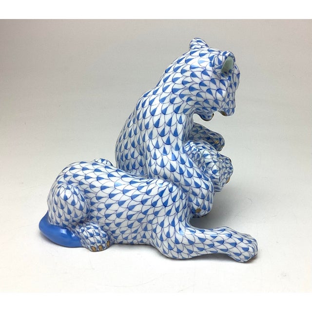 Herend Porcelain Lion Cubs Playing Figurine Blue Fishnet For Sale - Image 4 of 6