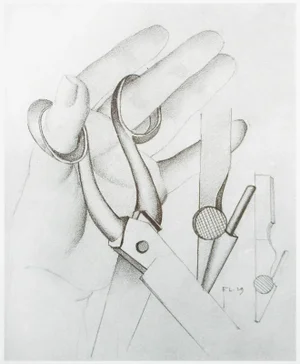 1990 After Fernand Leger "Hand and Scissors", Black and White Parisian Print