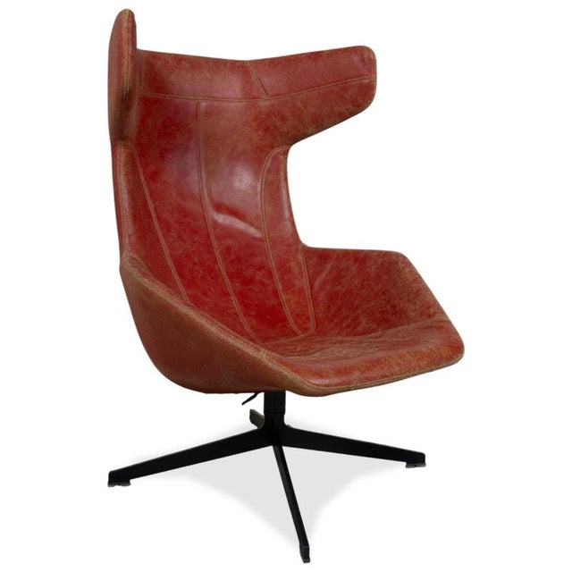 Moroso Set of Take a Line for a Walk 389 Lounge Chair and Ottoman in Red Leather by Alfredo Häberli for Moroso For Sale - Image 4 of 17