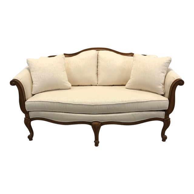 Ethan Allen "Evette" Carved Wood Frame Settee Chairish