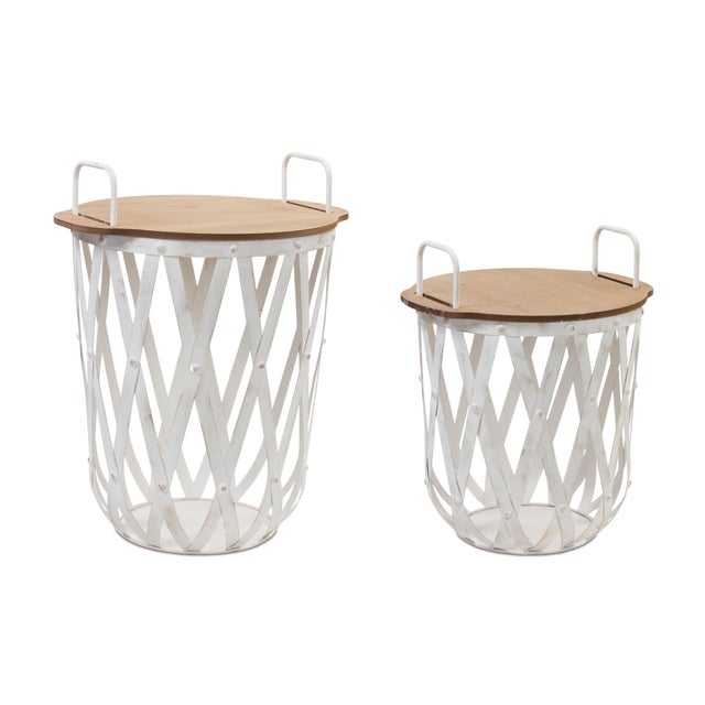 Transform your living space with this set of Metal and Wood Side Basket Tables, combining rustic charm with modern...