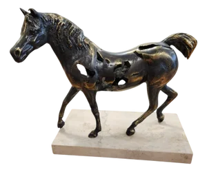 Sculpture of Horse, 1990s, Bronze with Travertine Marble Base