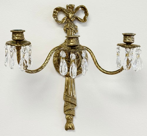 Vintage French Empire Brass Multi-Arm Wall Candle Sconces, a