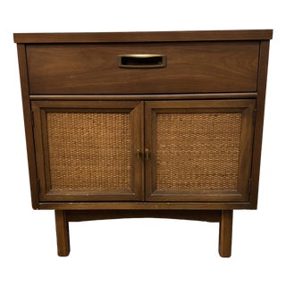 Mid-Century Modern Walnut Cabinet Nightstand With Cane Doors For Sale