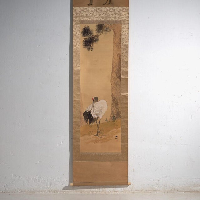 Antique Japanese Kakejiku of a Crane in Colour on Paper, 1900 For Sale - Image 12 of 12