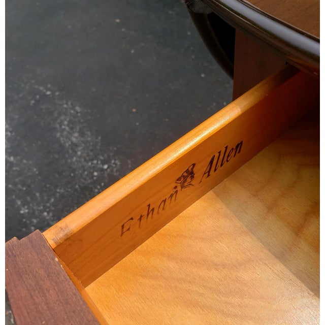 Brown Ethan Allen Solid Cherry Drop-Leaf Pembroke Side Table on Wheels For Sale - Image 8 of 9