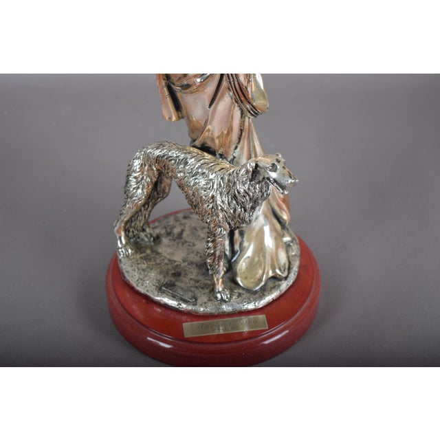 Art Deco Silver-Plated Lady with Borzoi Sculpture, 2001 For Sale - Image 4 of 8