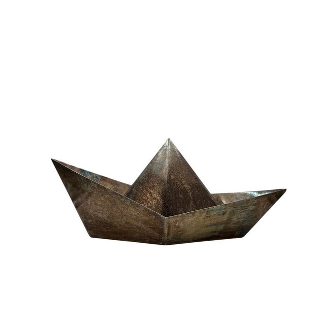 1980s Modern Silver-Plated Paper Boat Sculpture by Aldo Cibic for Paola C., Italy, 1980s For Sale - Image 5 of 18