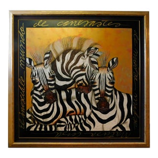 1990s Luis Sottil "Zebra" Hand Signed Naturalismo Art on Canvas, Framed For Sale