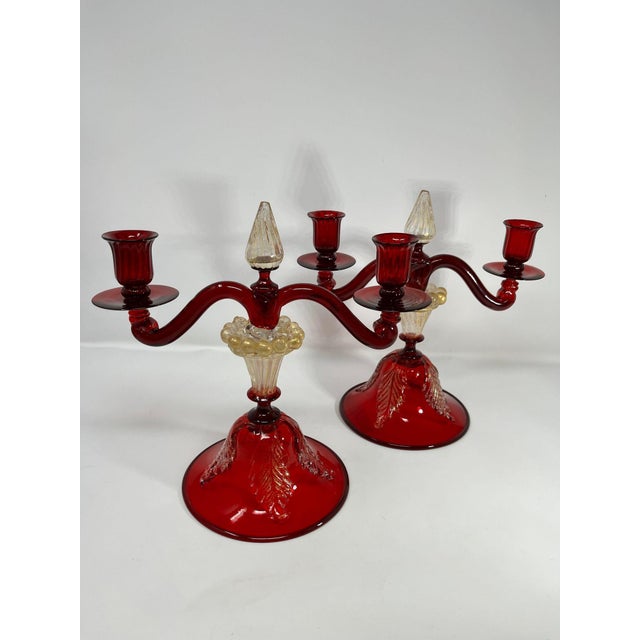 Traditional Vintage Murano Glass Candelabras For Sale - Image 3 of 12