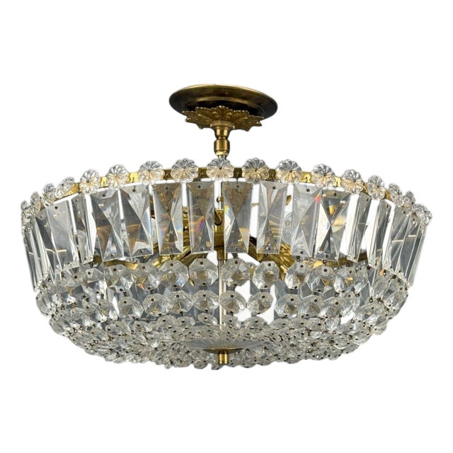 Neoclassical, Basket Pendant Light, Bronze, Crystal, France, 20th C. For Sale