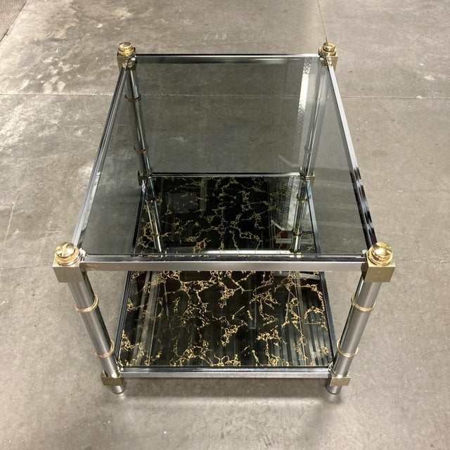 1980s Mid-Century Modern Chrome & Brass Tiered Glass End Table For Sale - Image 13 of 13