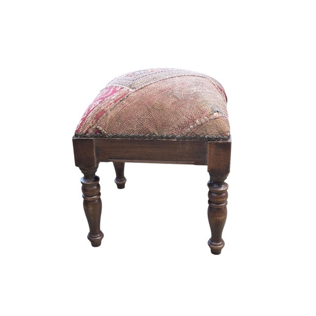 Vintage Stool/Footstool Upholstered W/Kutchi Indian Banjara Fabric 15" H For Sale - Image 4 of 6